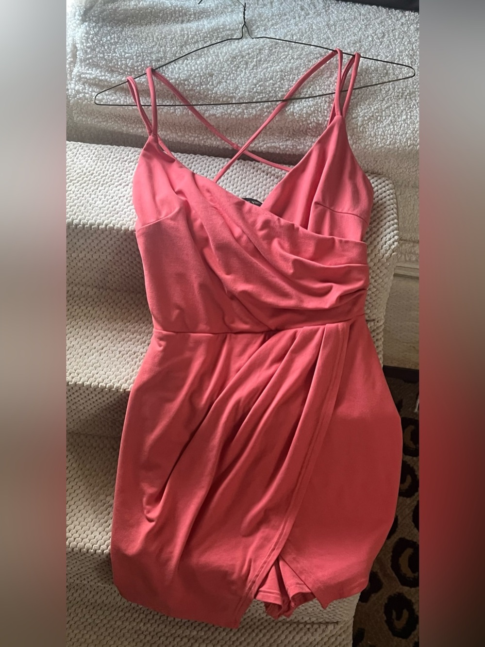 The Vintage Shop Coral Pink Strappy Wrap-Front Mini Dress